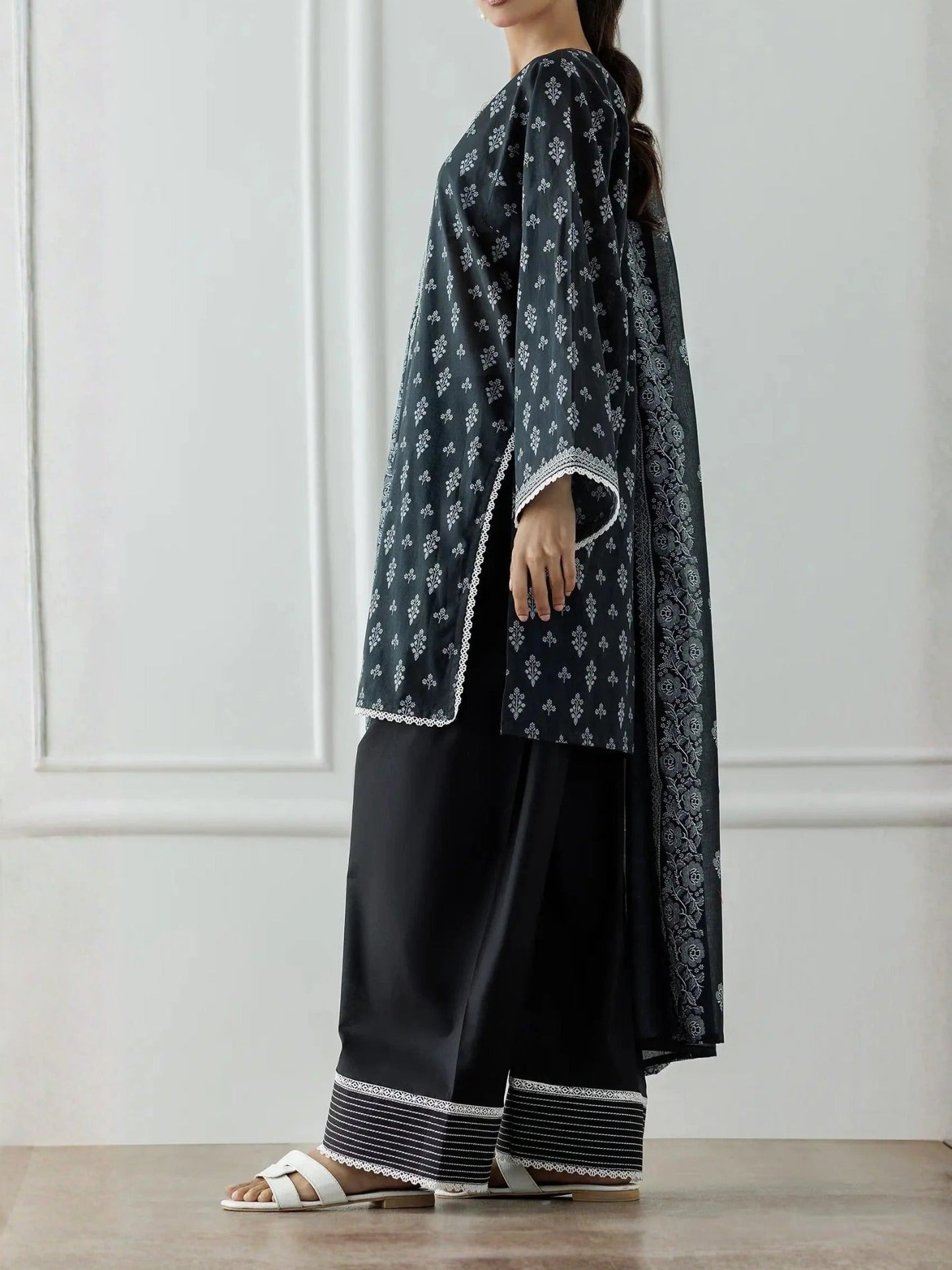 Black -Orient Lawn Printed Unstitched 3-Piece Suit-OTL-25-030