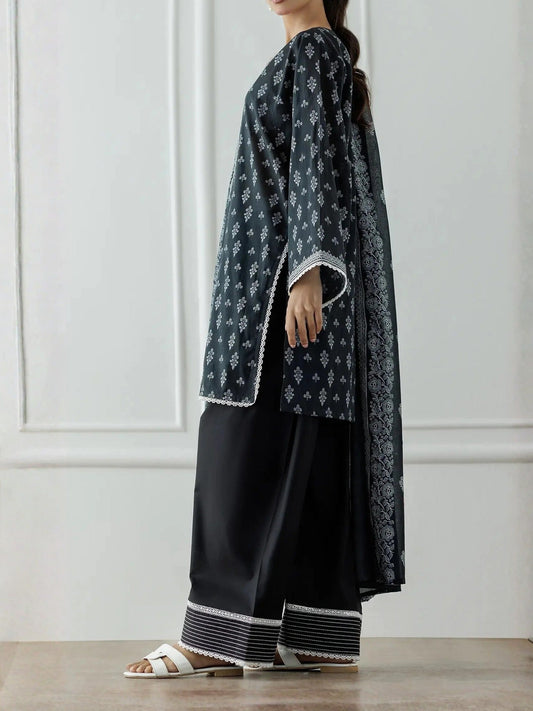 Black -Orient Lawn Printed Unstitched 3-Piece Suit-OTL-25-030