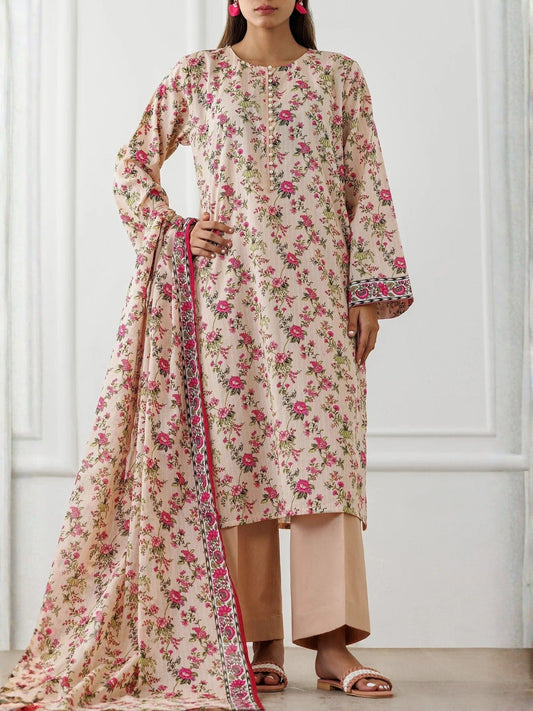 Peach-Orient Lawn Printed Unstitched 3-Piece Suit-OTL-25-319