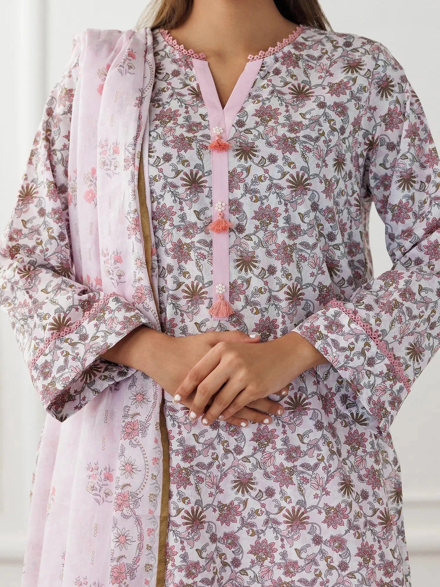 Pink-Orient Lawn Printed Unstitched 3-Piece Suit-OTL-25-021