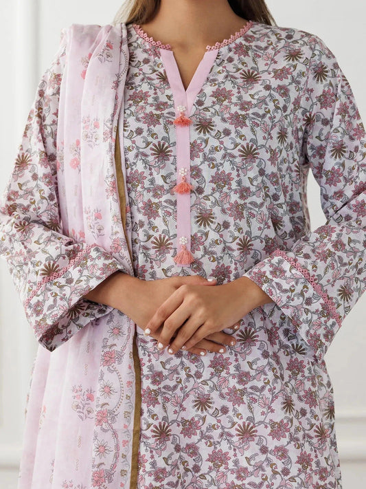 Pink-Orient Lawn Printed Unstitched 3-Piece Suit-OTL-25-021