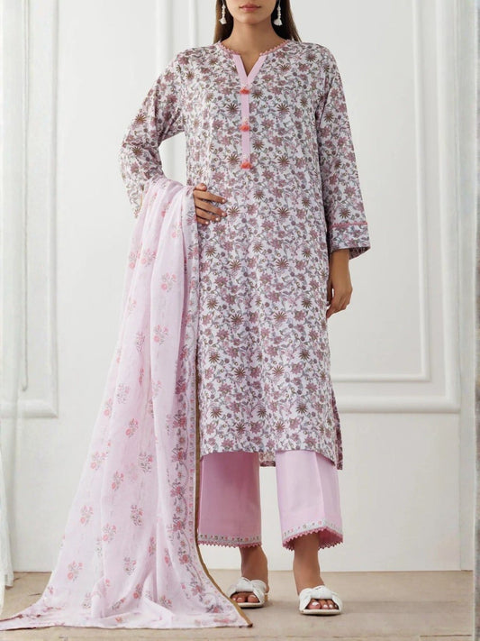 Pink-Orient Lawn Printed Unstitched 3-Piece Suit-OTL-25-021