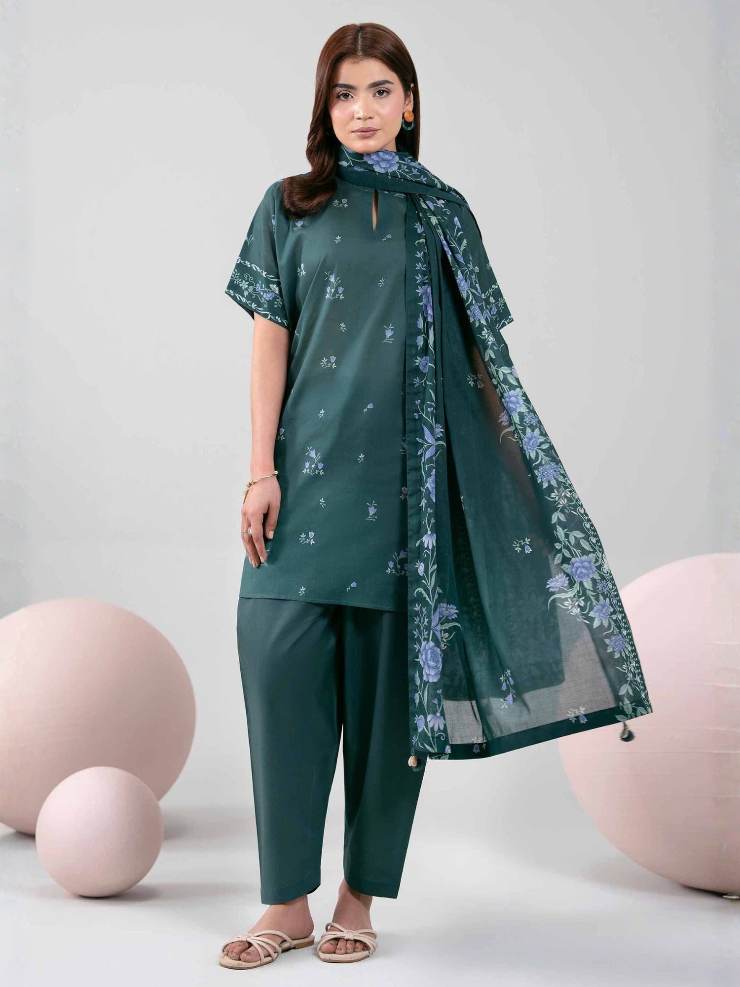 Green-Nishat Lawn Printed Unstitched 3-Piece Suit-42602341