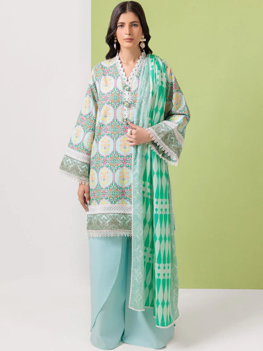 Blue and Green-Bonanza Satrangi Lawn Printed Unstitched 3-Piece Suit-WUS25P3093