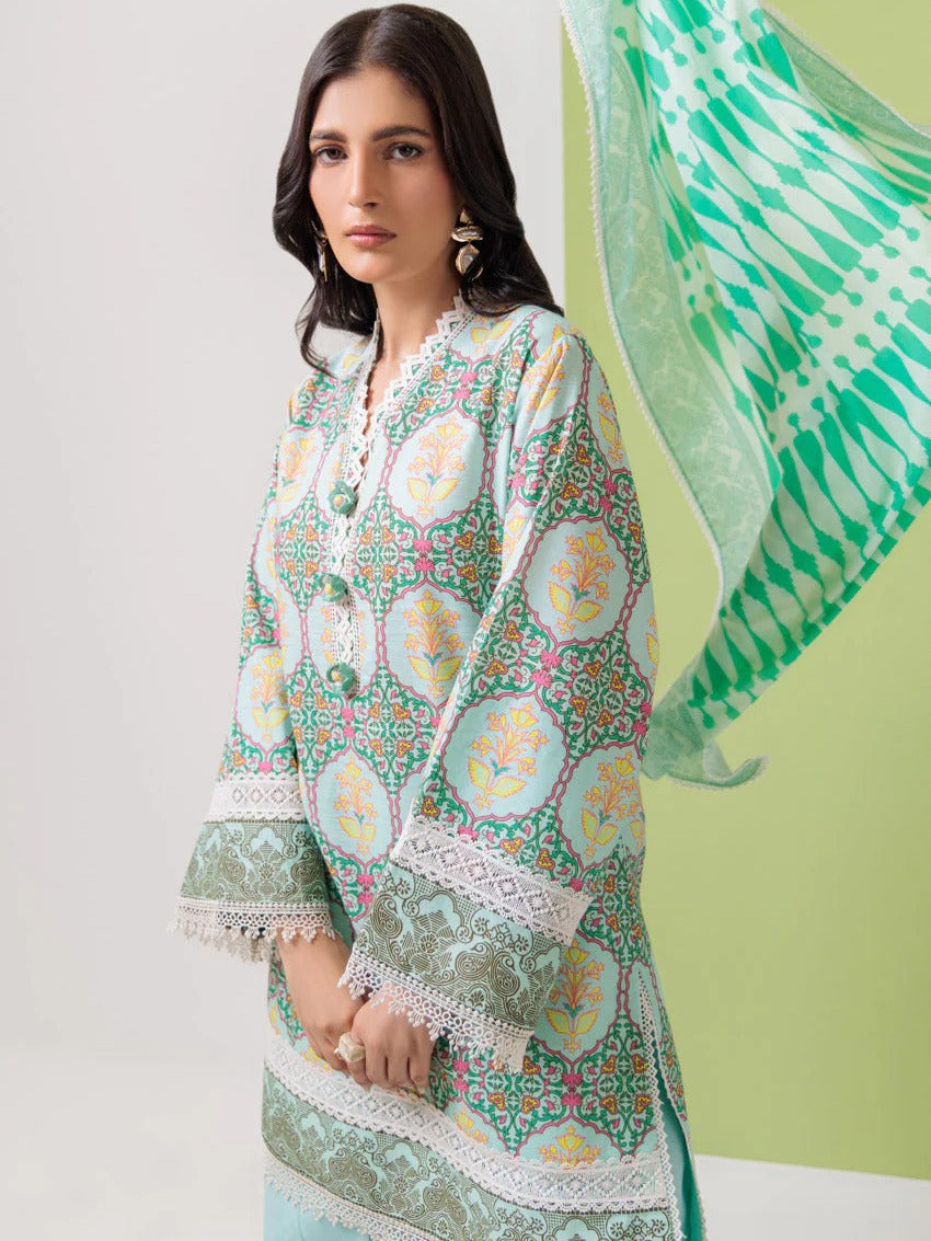 Blue and Green-Bonanza Satrangi Lawn Printed Unstitched 3-Piece Suit-WUS25P3093