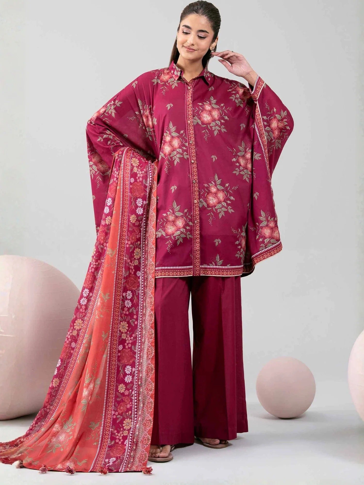 Magenta- Nishat Lawn Printed Unstitched 3-Piece Suit-42602353