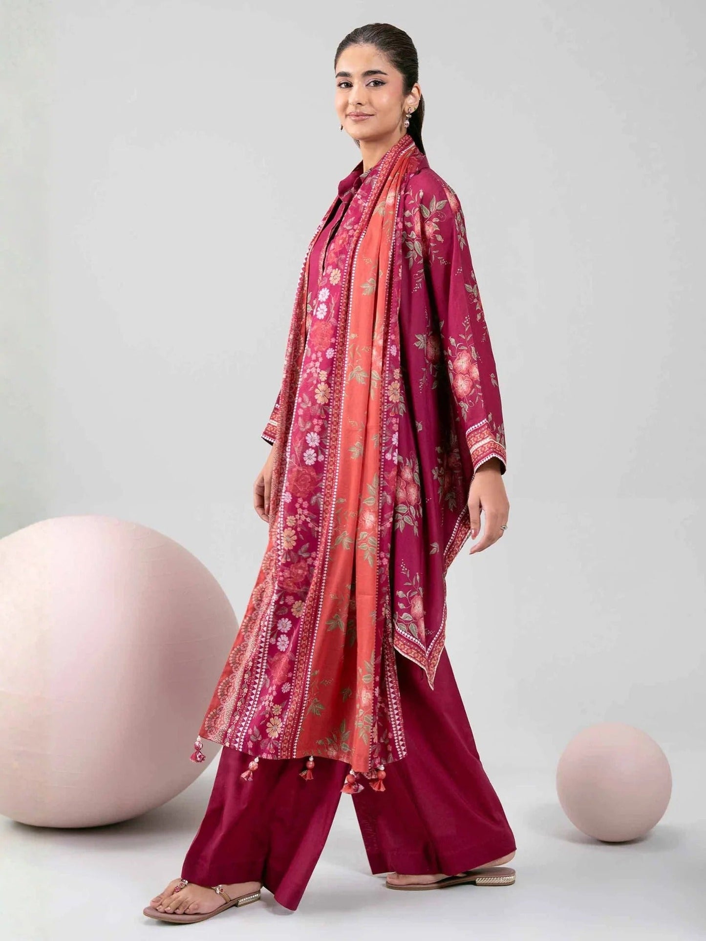 Magenta- Nishat Lawn Printed Unstitched 3-Piece Suit-42602353