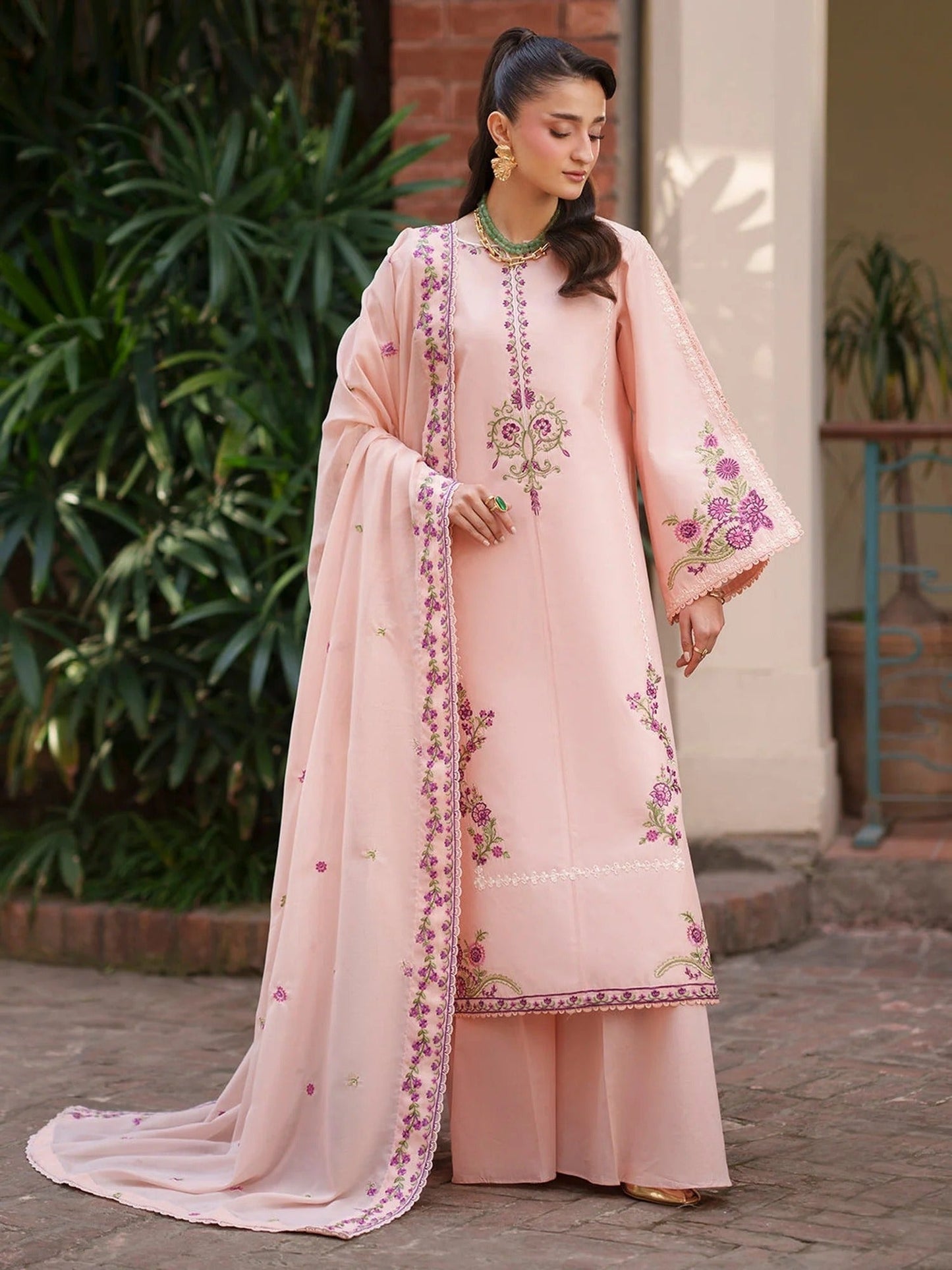 Pink-Mahnur Fiona Lawn'26 Embroidered Stitched 3-Piece Suit-F-01