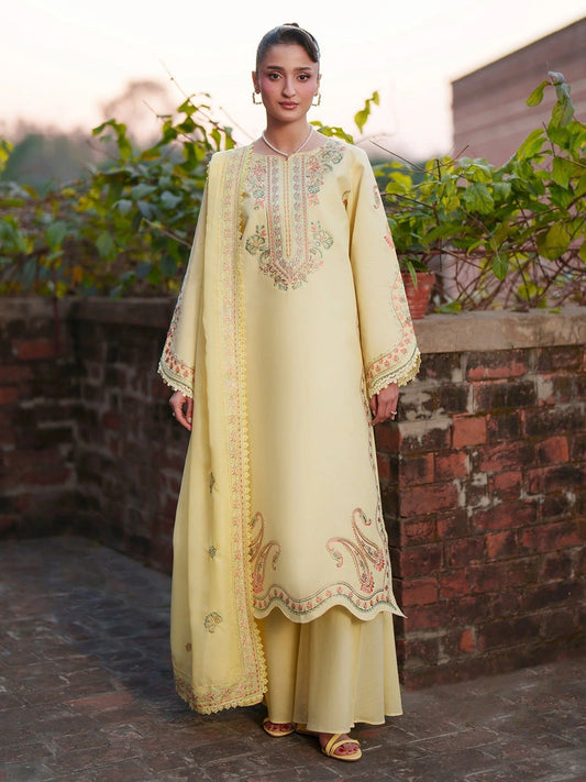 Yellow-Mahnur Fiona Lawn'26 Embroidered Stitched 3-Piece Suit-F-05