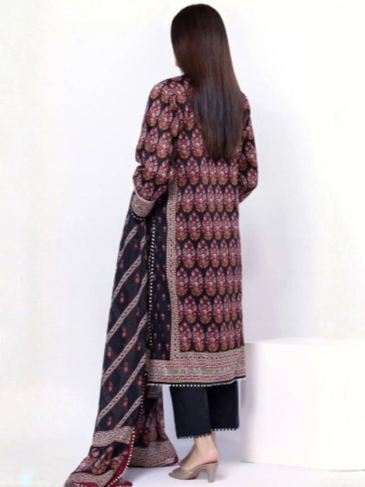 Black and Red-Khaadi Lawn Printed Unstitched 3-Piece Suit-SS2103B