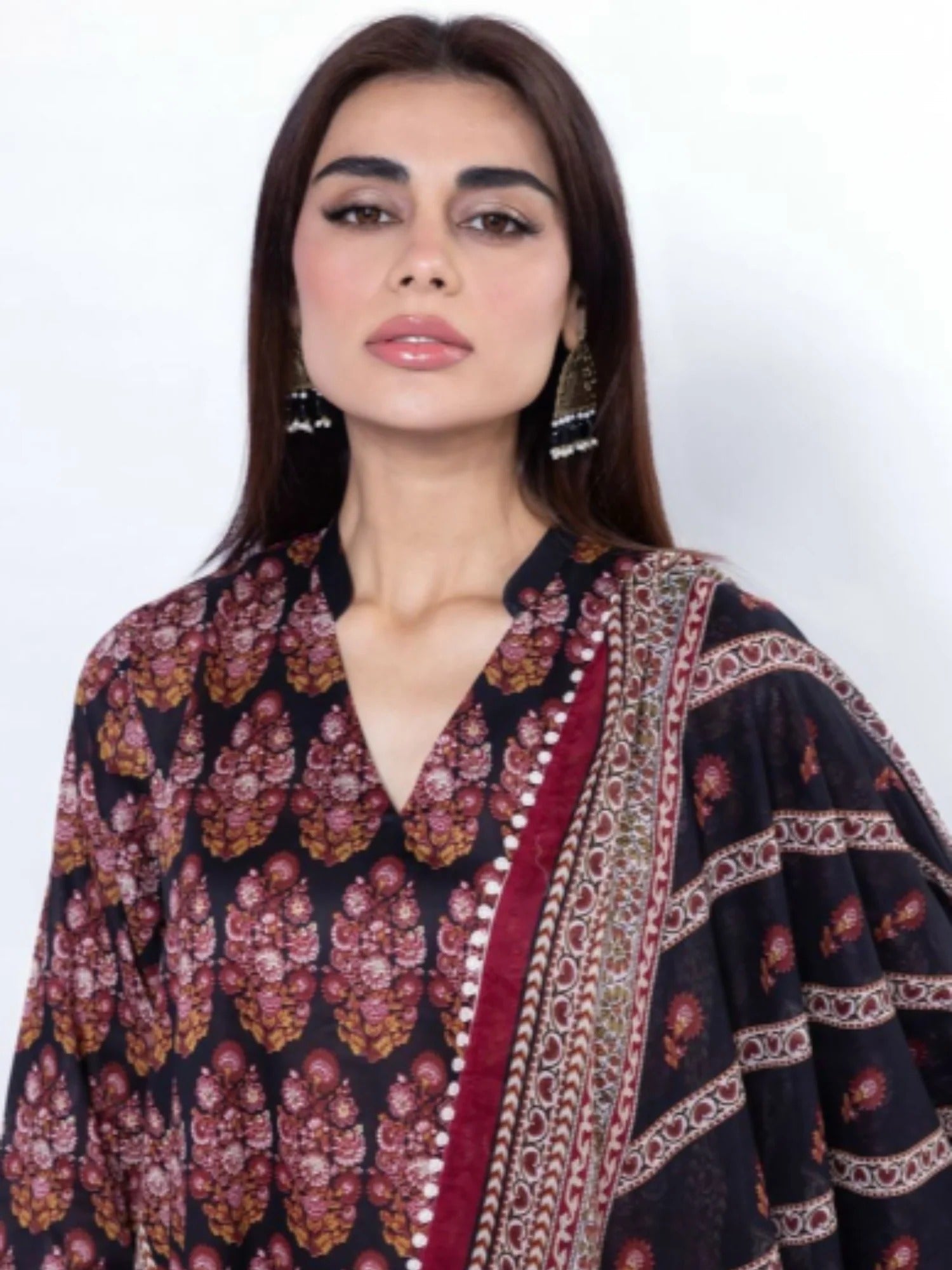 Black and Red-Khaadi Lawn Printed Unstitched 3-Piece Suit-SS2103B