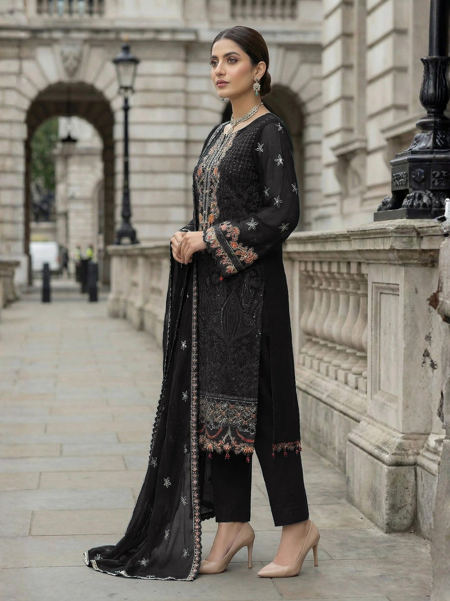 Black-Noori Chiffon Embellished Stitched 3-Piece Suit-BCE26011