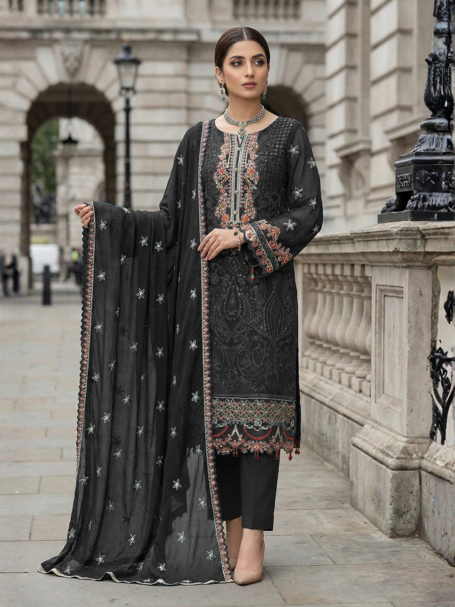 Black-Noori Chiffon Embellished Stitched 3-Piece Suit-BCE26011