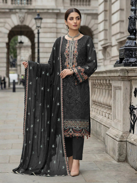 Black-Noori Chiffon Embellished Stitched 3-Piece Suit-BCE26011