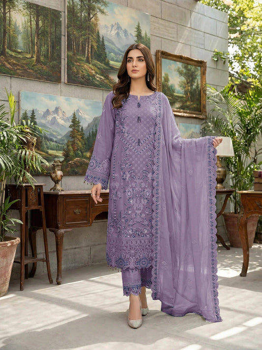 Lilac-Noori Chiffon Embellished Stitched 3-Piece Suit-LCS26012