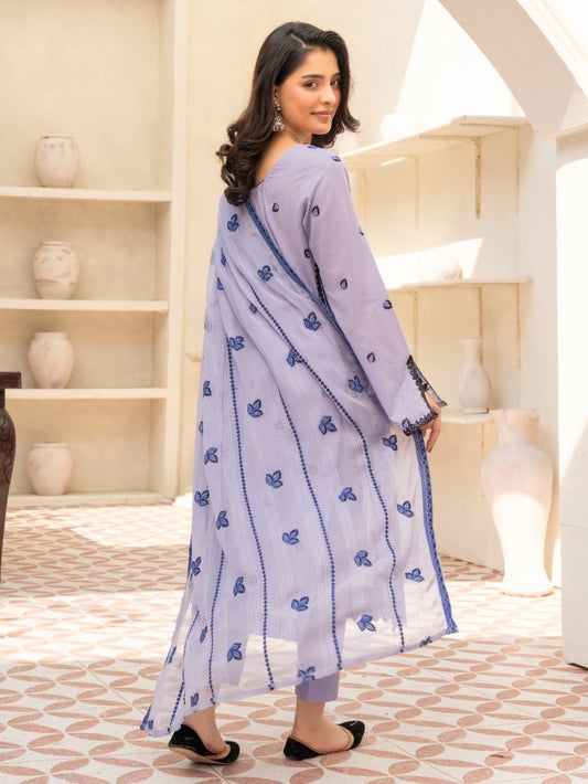 Lilac-Noori Lawn Embroidered Stitched 3-Piece Suit-LSL26102