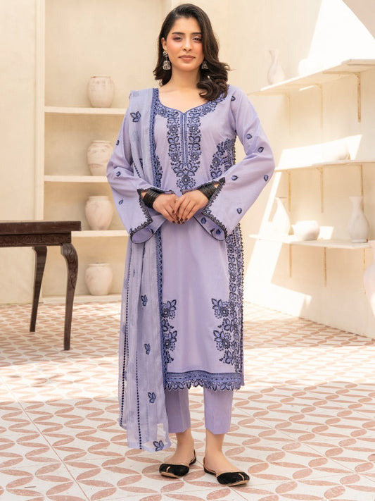 Lilac-Noori Lawn Embroidered Stitched 3-Piece Suit-LSL26102