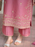 Shehroz Fashion Linen Embroidered Stitched 3-Piece Suit-Gul-e-Rose-Peach