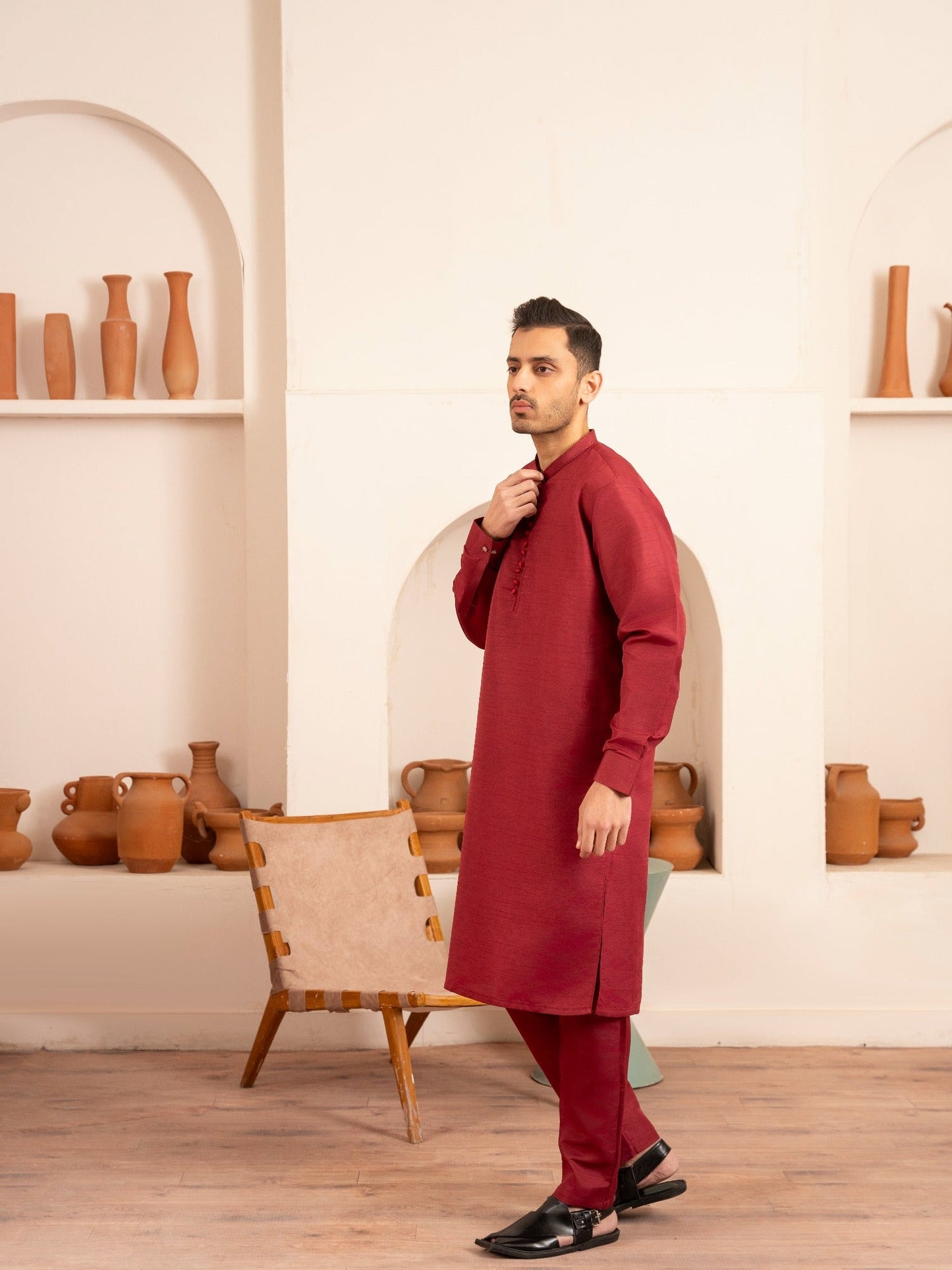 Red Dot N Dot Andaaz Silk Kurta Pajama-Rangrez