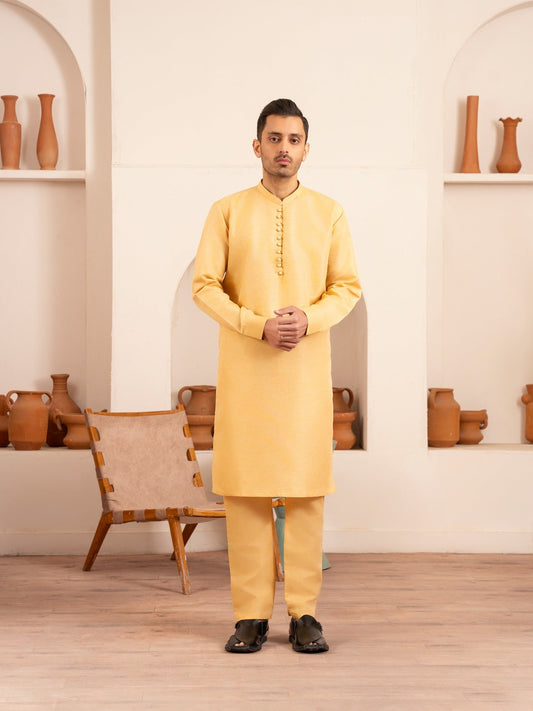 Yellow-Dot N Dot Andaaz Silk Kurta Pajama-Zaroon
