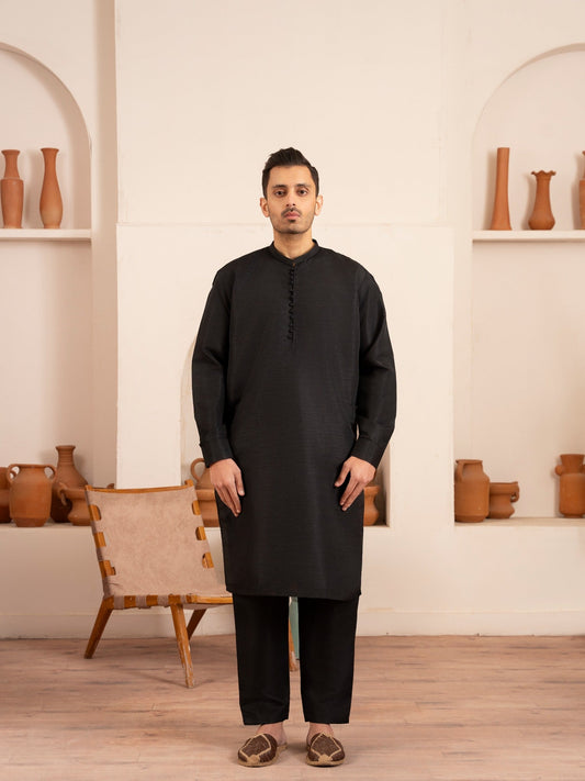 Black Dot N Dot Andaaz Silk Kurta Pajama-Fayaz