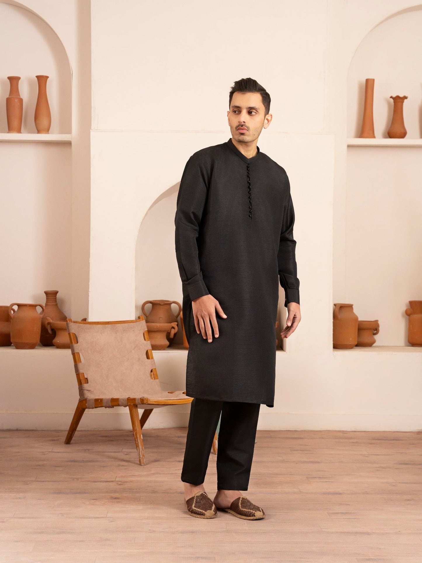 Black Dot N Dot Andaaz Silk Kurta Pajama-Fayaz