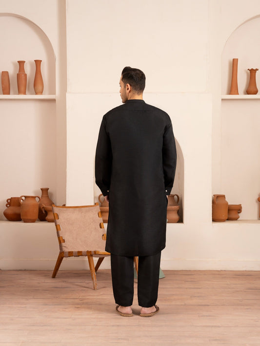 Black Dot N Dot Andaaz Silk Kurta Pajama-Fayaz
