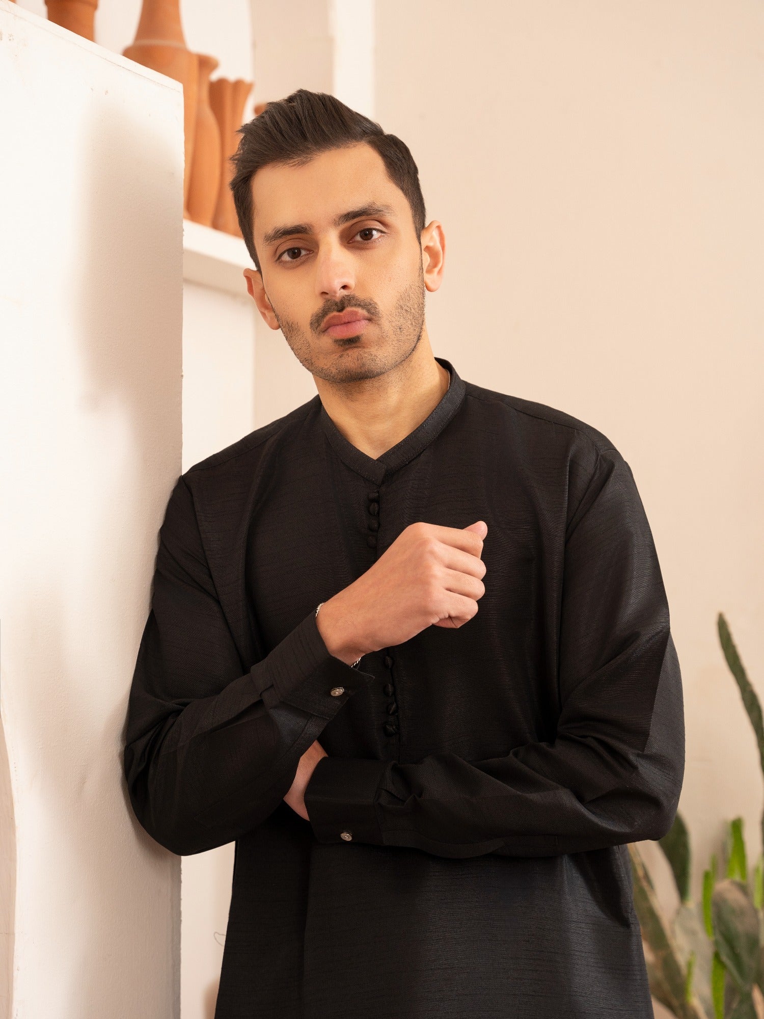 Black Dot N Dot Andaaz Silk Kurta Pajama-Fayaz