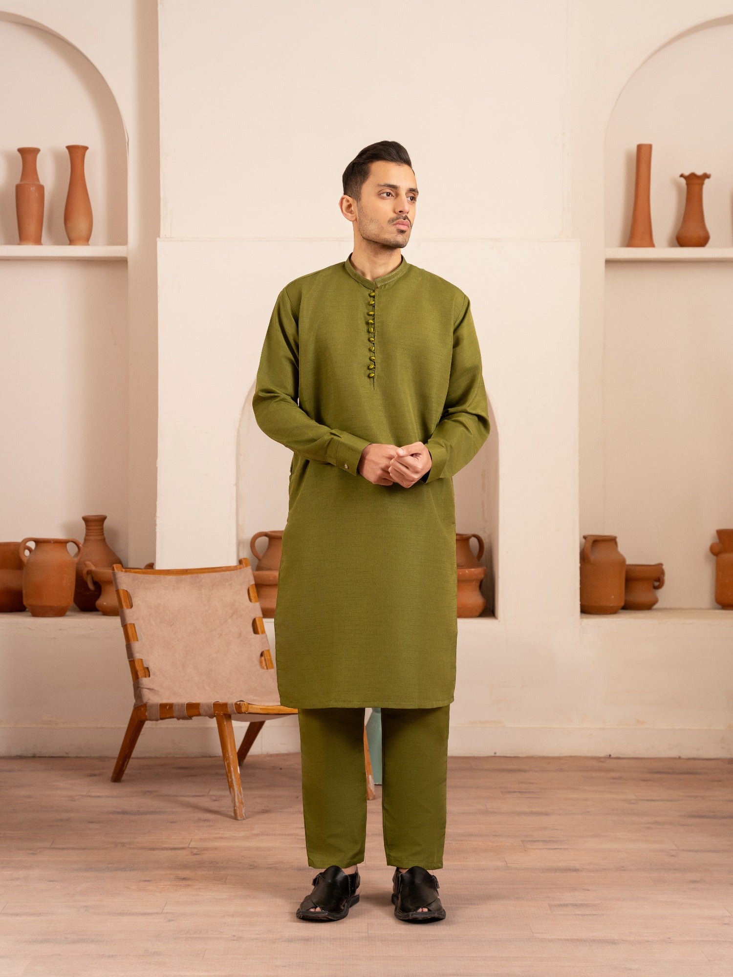 Green-Dot N Dot Andaaz Silk Kurta Pajama-Azlan