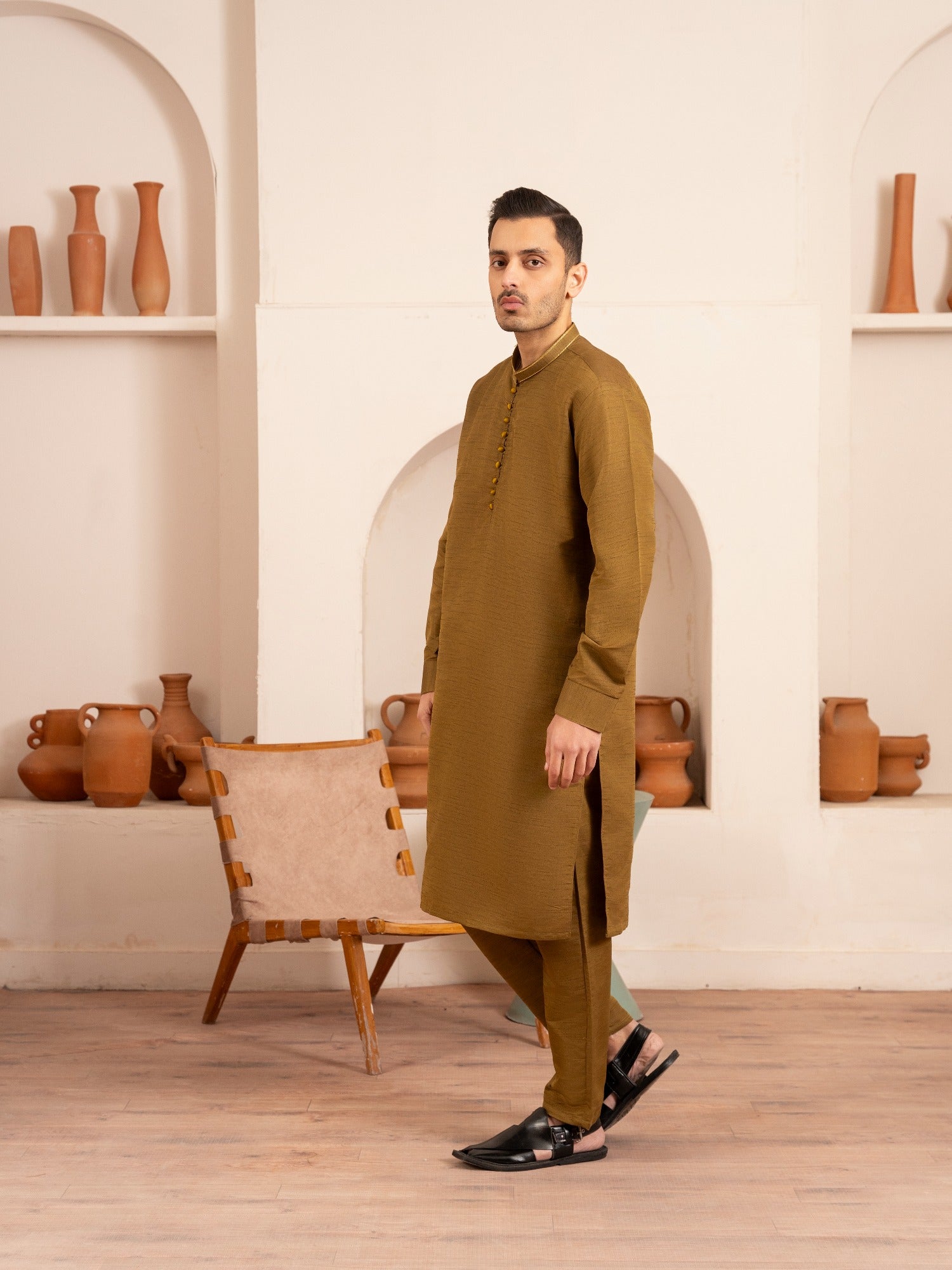 Brown-Dot N Dot Andaaz Silk Kurta Pajama-Kasim
