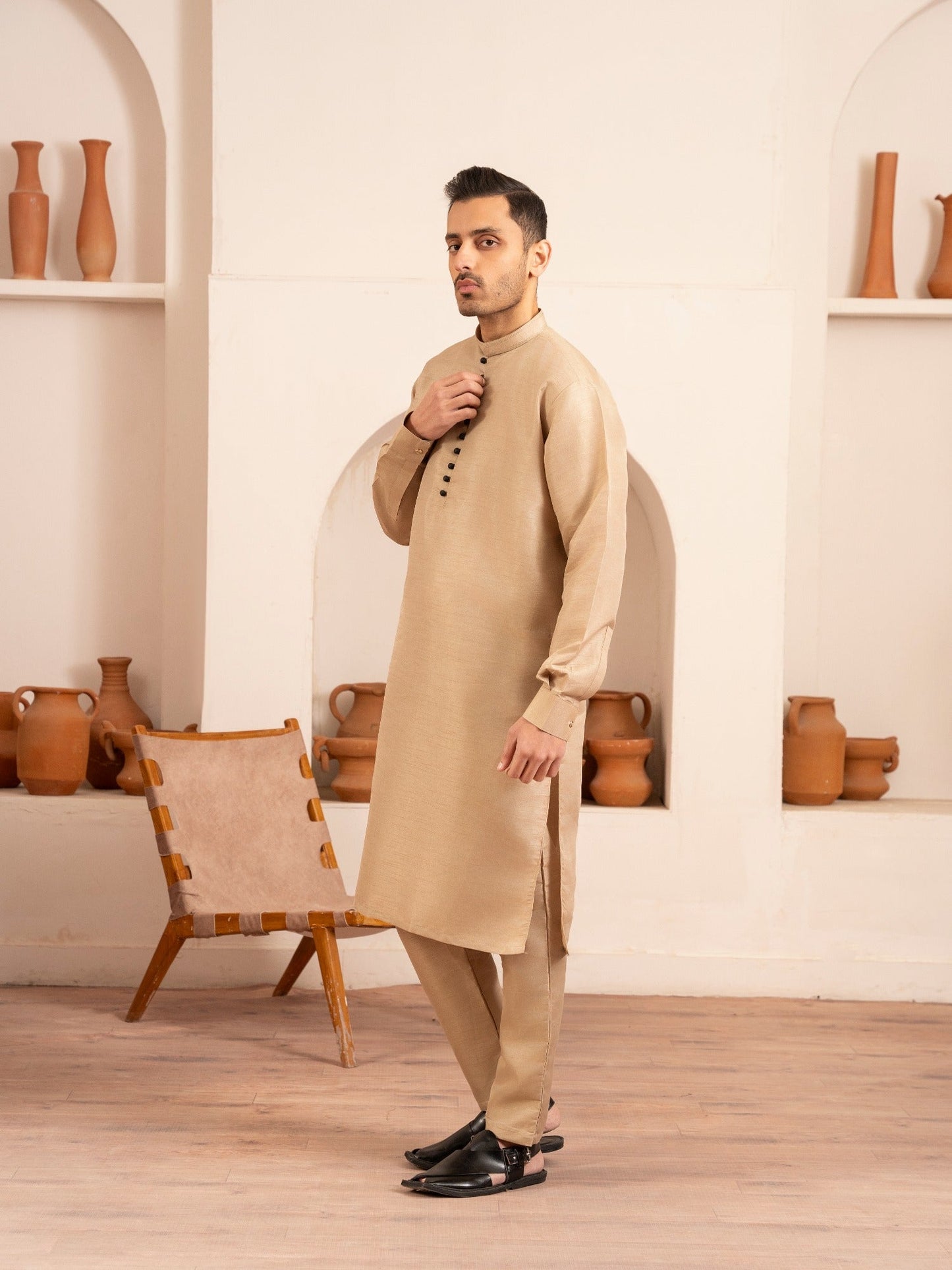 Golden-Dot N Dot Andaaz Silk Kurta Pajama-Yasir
