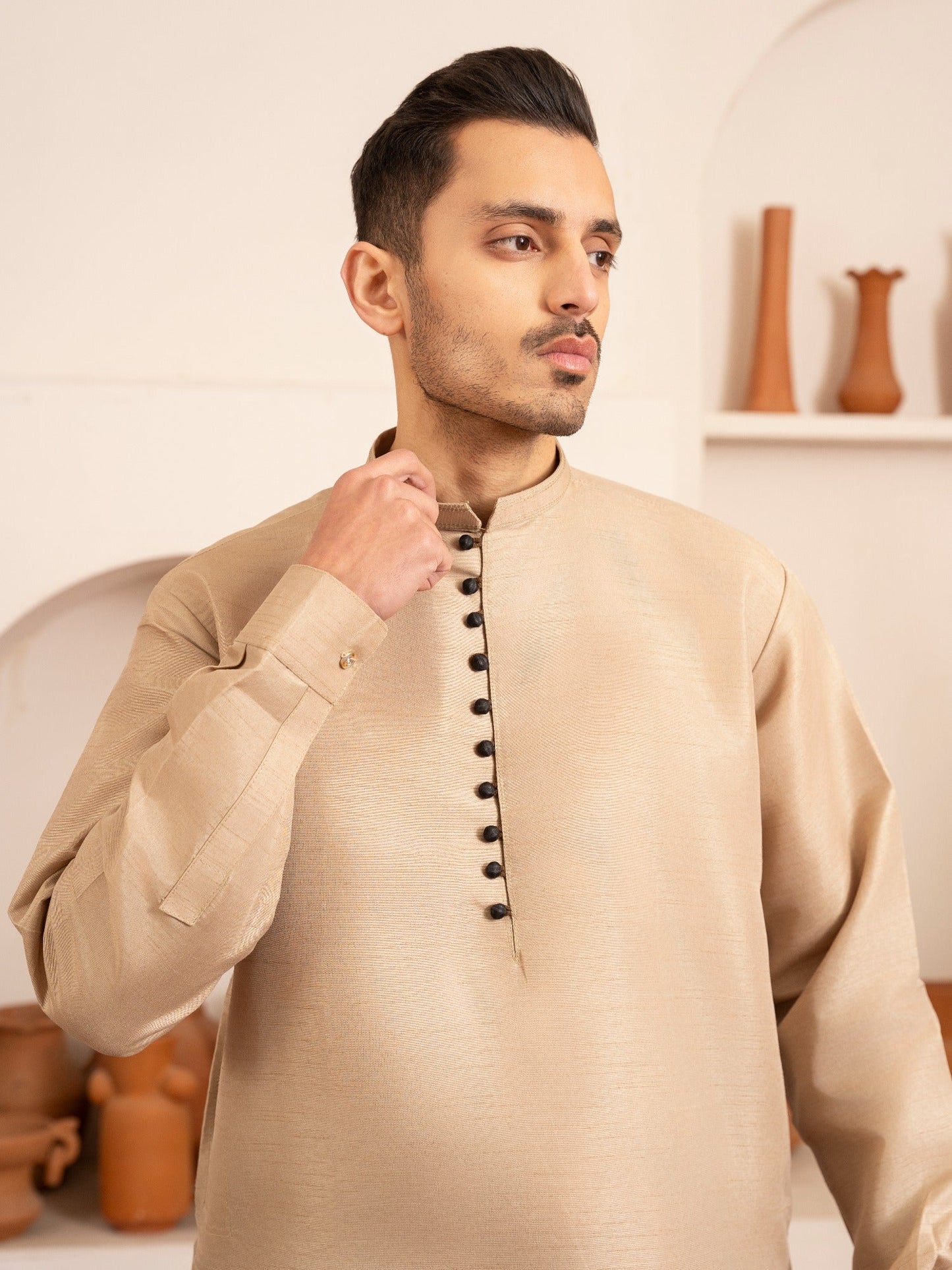 Golden-Dot N Dot Andaaz Silk Kurta Pajama-Yasir