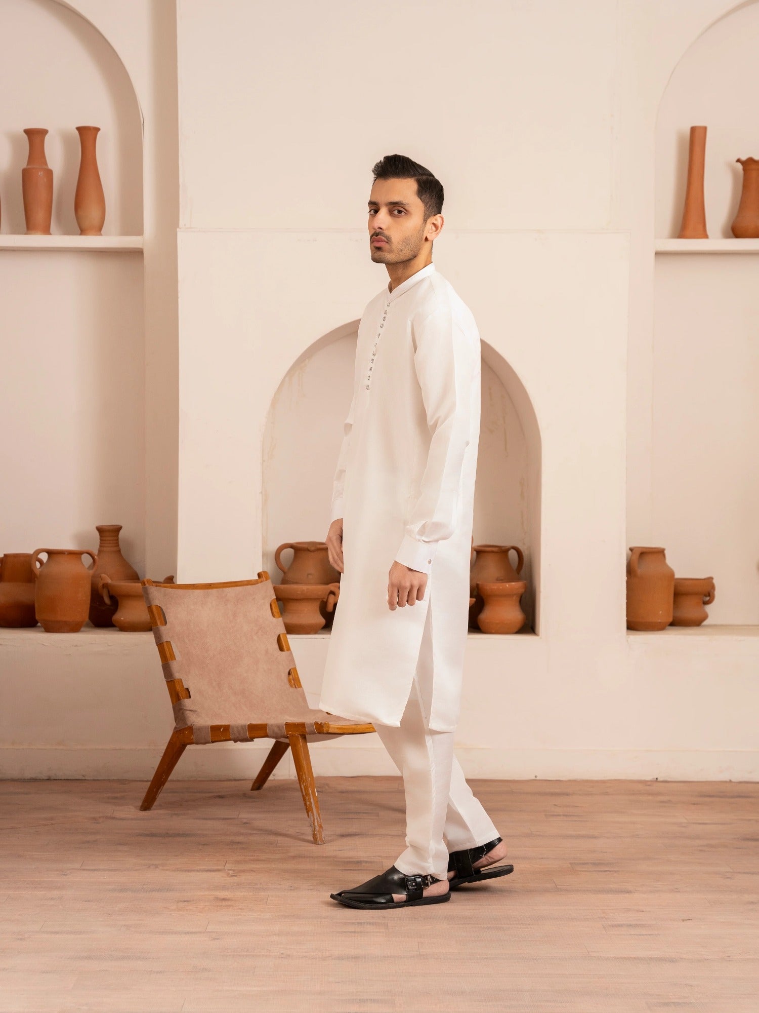 White-Dot N Dot Andaaz Silk Kurta Pajama-Zehan