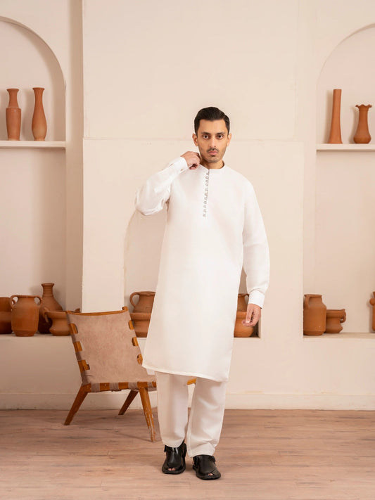 White-Dot N Dot Andaaz Silk Kurta Pajama-Zehan