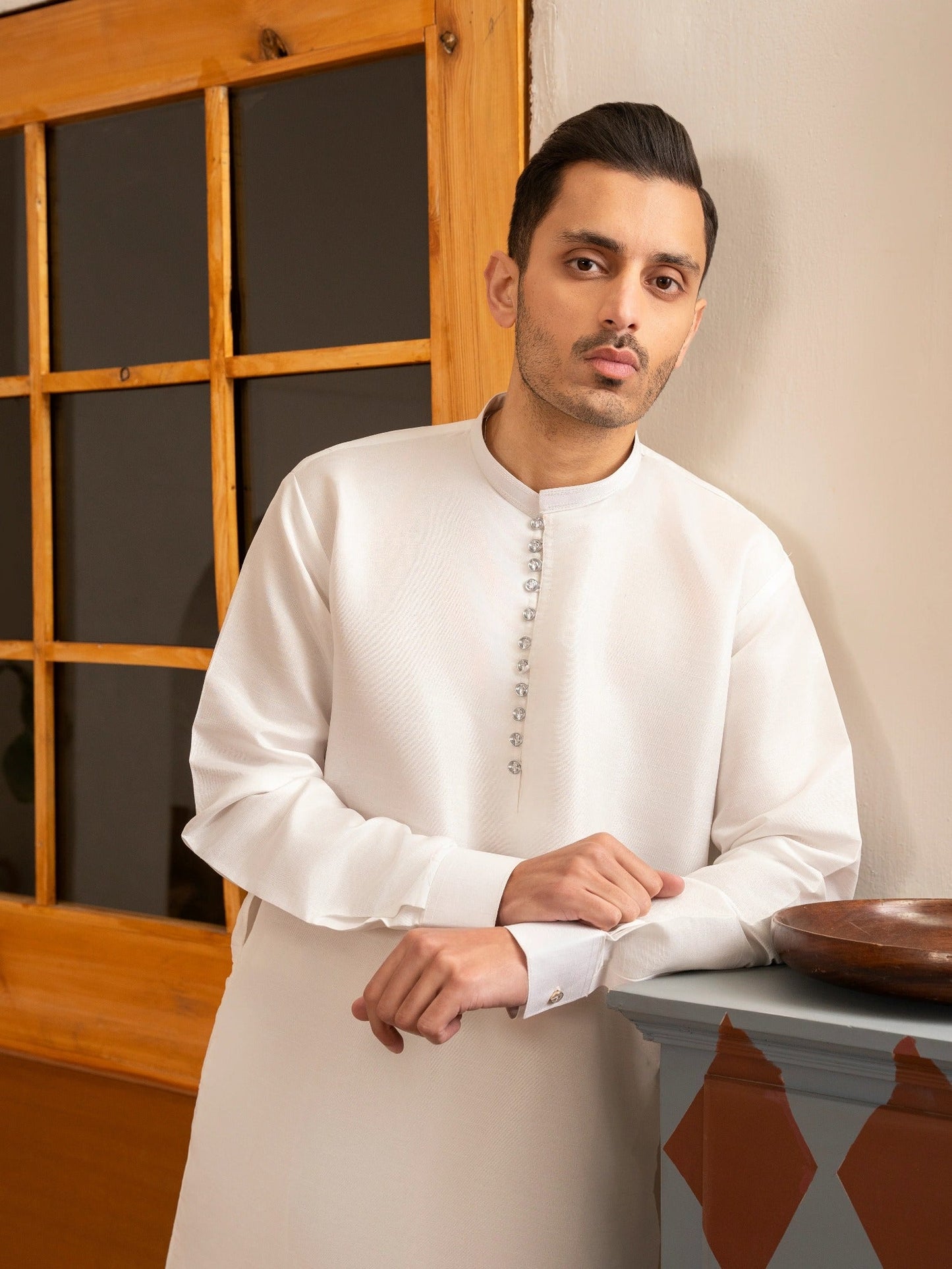 White-Dot N Dot Andaaz Silk Kurta Pajama-Zehan