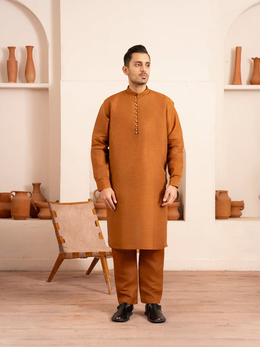 Orange-Dot N Dot Andaaz Silk Kurta Pajama-Sadik