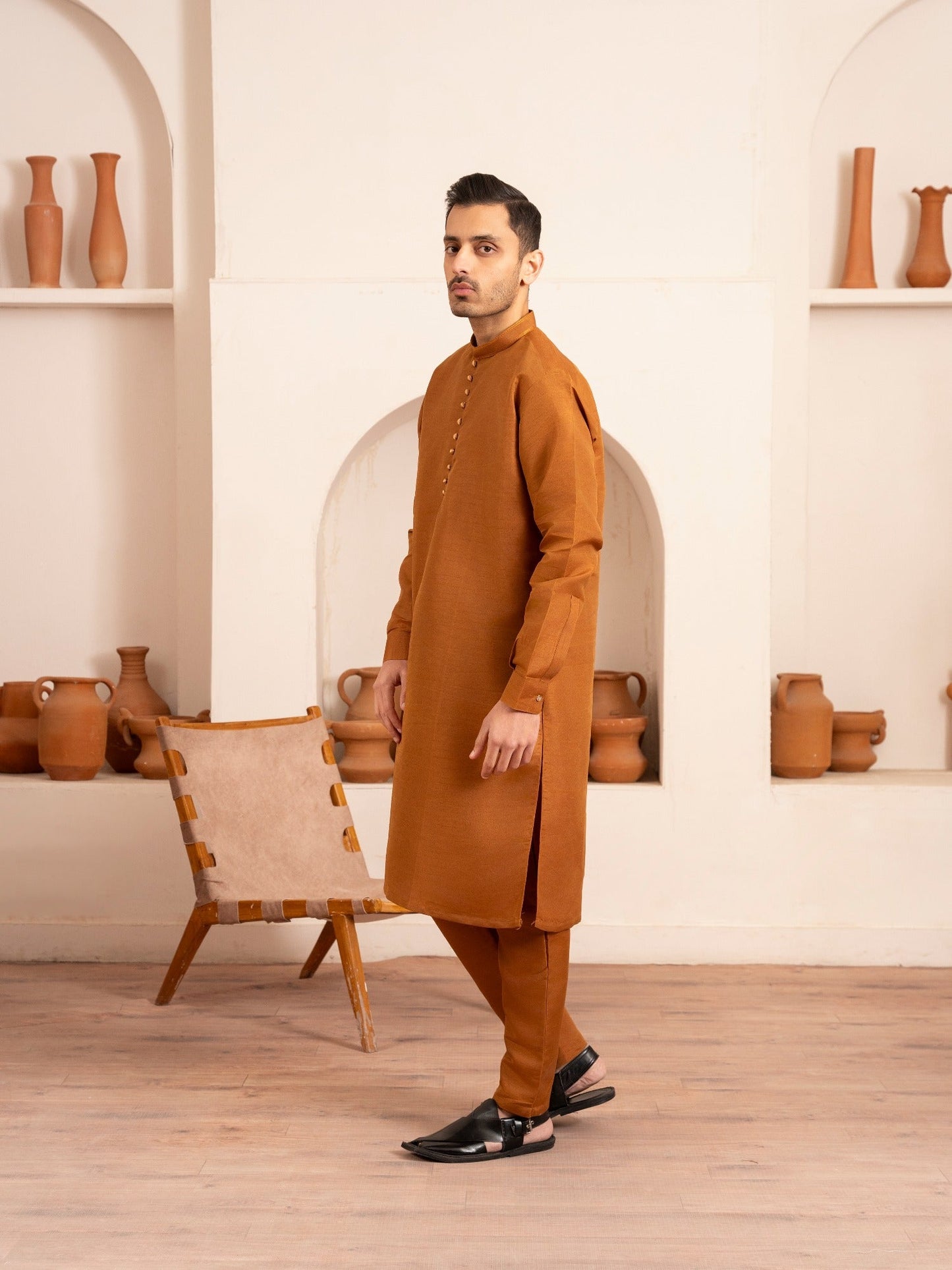 Orange-Dot N Dot Andaaz Silk Kurta Pajama-Sadik