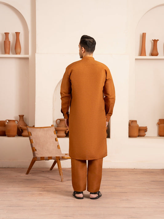 Orange-Dot N Dot Andaaz Silk Kurta Pajama-Sadik