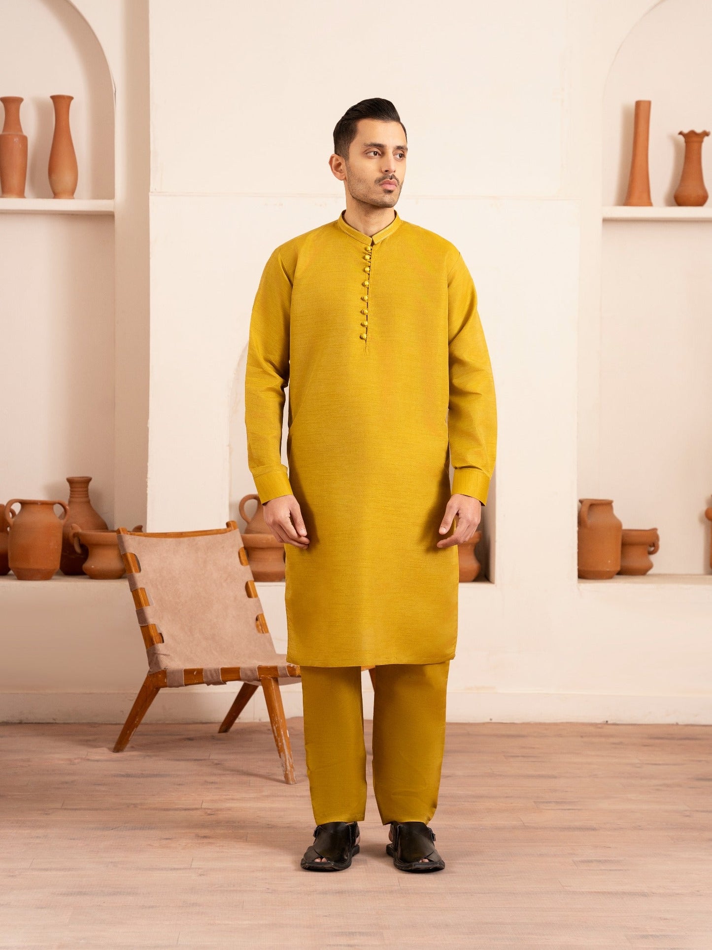 Yellow-Dot N Dot Andaaz Silk Kurta Pajama-Tariq