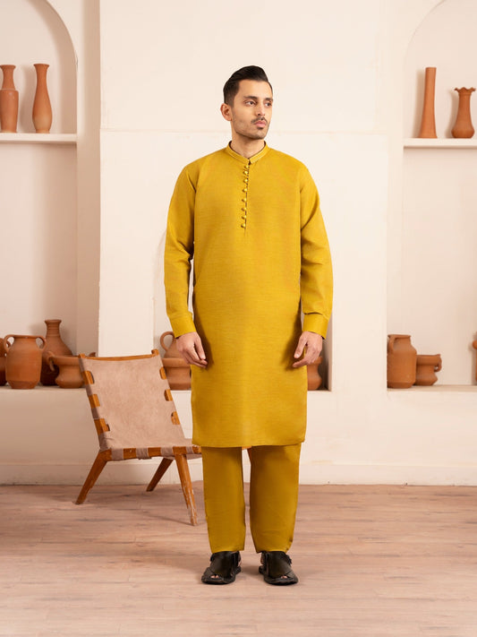 Yellow-Dot N Dot Andaaz Silk Kurta Pajama-Tariq