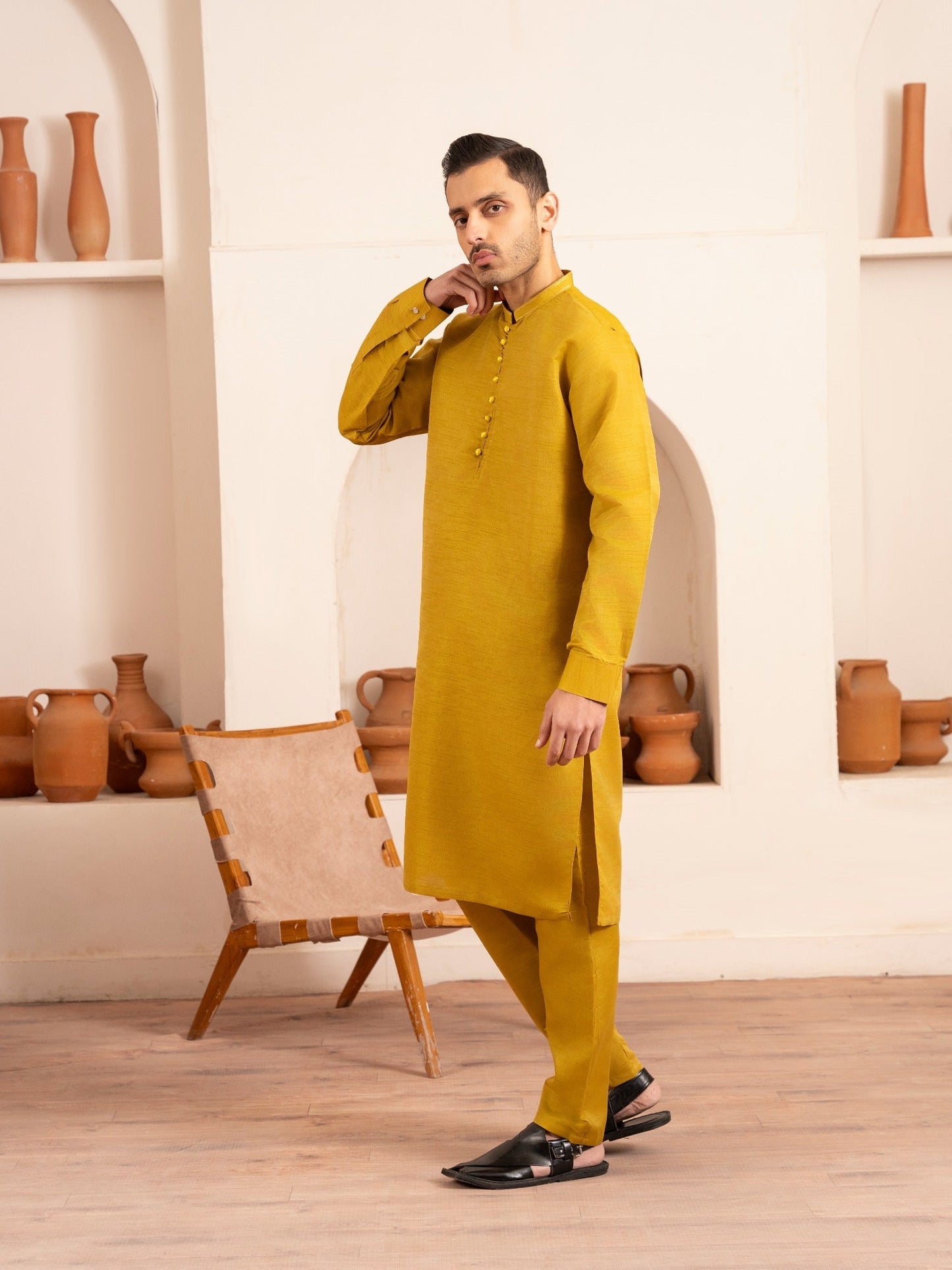 Yellow-Dot N Dot Andaaz Silk Kurta Pajama-Tariq