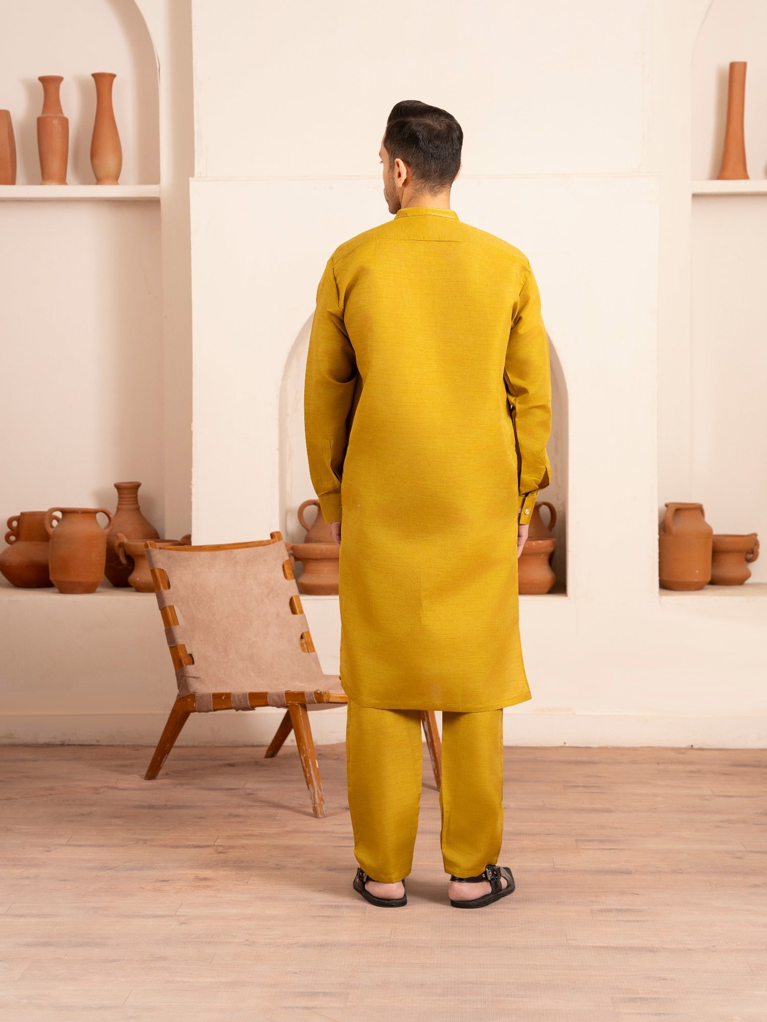 Yellow-Dot N Dot Andaaz Silk Kurta Pajama-Tariq