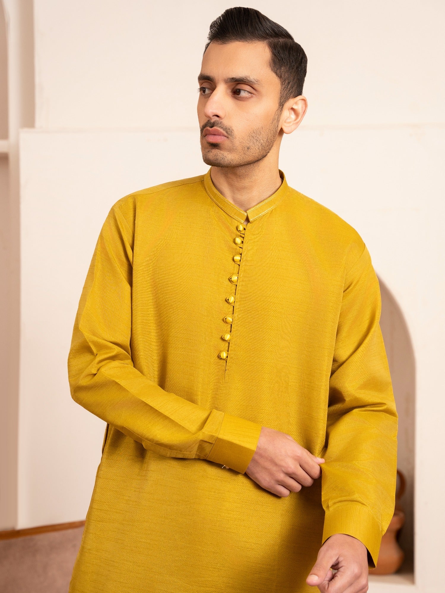 Yellow-Dot N Dot Andaaz Silk Kurta Pajama-Tariq