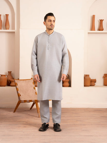 Grey-Dot N Dot Andaaz Silk Kurta Pajama-Myer