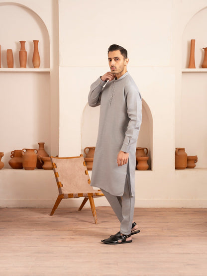 Grey-Dot N Dot Andaaz Silk Kurta Pajama-Myer