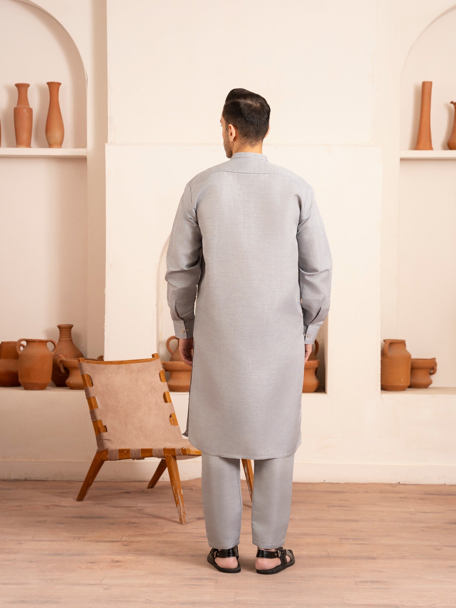 Grey-Dot N Dot Andaaz Silk Kurta Pajama-Myer