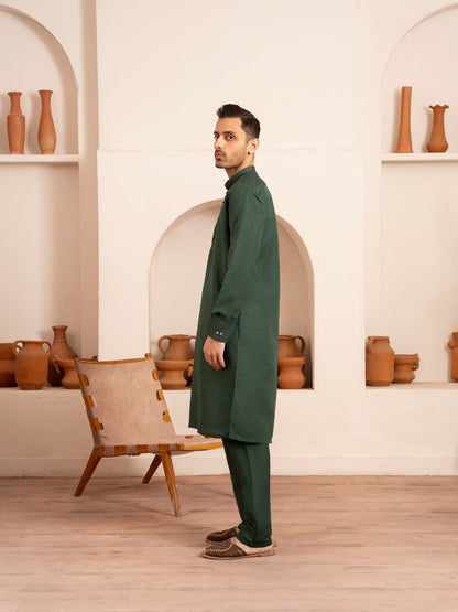 Green-Dot N Dot Andaaz Silk Kurta Pajama-Basil