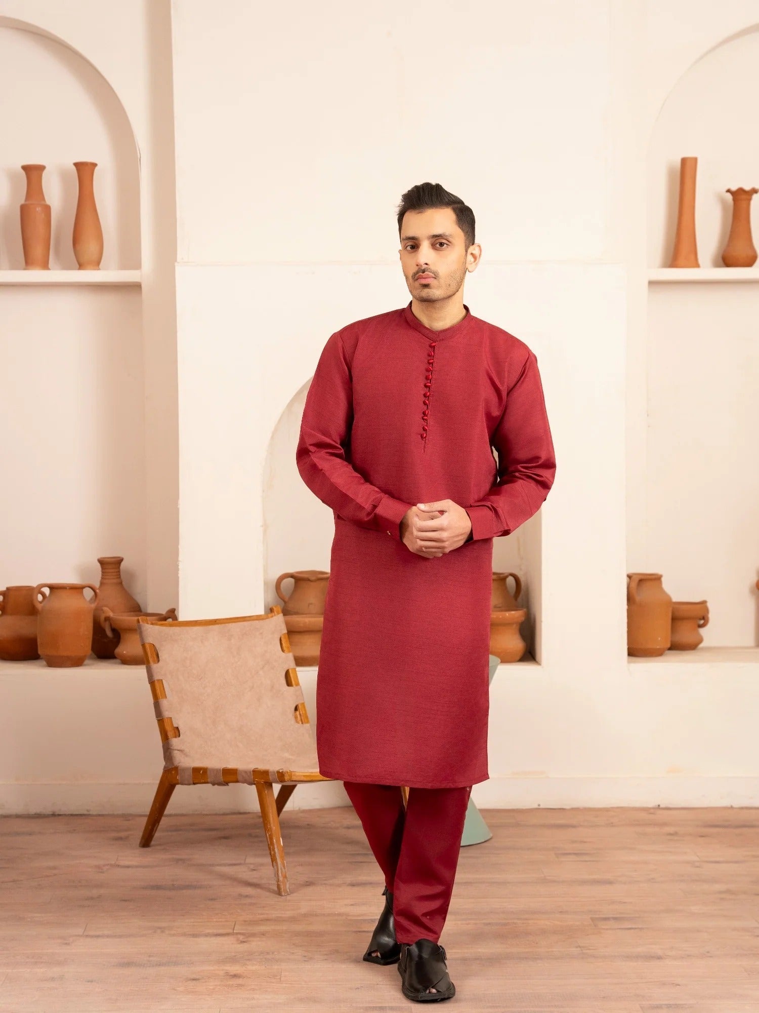 Red Dot N Dot Andaaz Silk Kurta Pajama-Rangrez