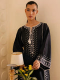 Black-Khubsurat Libas Linen Embroidered Stitched 2-Piece Suit-Black Elaf