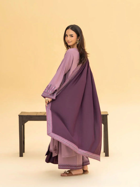 Pink-Khubsurat Libas Linen Embroidered Stitched 3-Piece Suit-Zoya